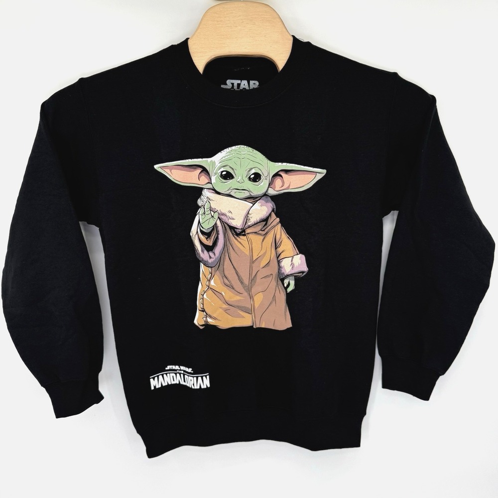 Star Wars Sweatshirt‎ Mens S Black Mandalorian Grogu Baby Yoda Graphic Pullover